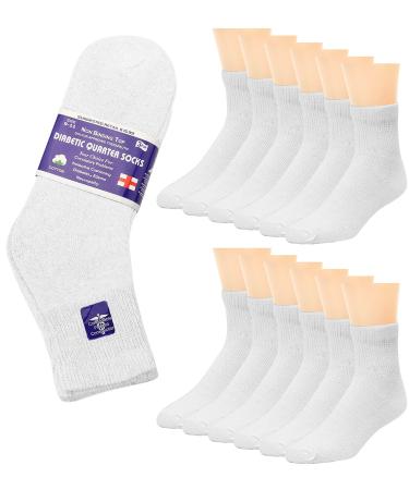 Falari 12-Pack Diabetic Socks Quarter Ankle Unisex Physicians Approved Socks (10-13 White) 10-13 White
