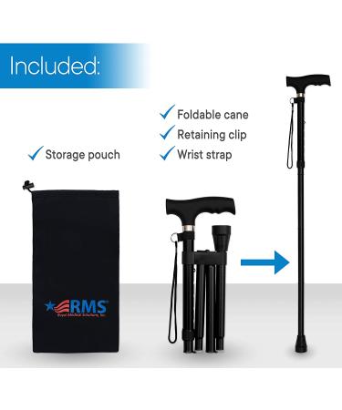 Folding Adjustable Lightweight Aluminum Offset Walking Cane - Collapsible Stick with Derby Handle for Limited Mobility - Black - Buy Online on GoSupps.com