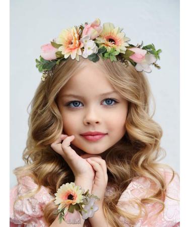 IYOU Floral Crown Headband Wristbands Champagne Daisy Flower Halo Headpiece Bridal Wedding Hair Accessories for Women and Girls - Buy Online on GoSupps.com