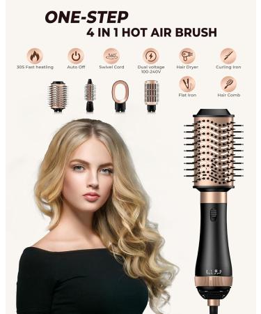 4 in 1 Air Styler Hair Dryer Brush - One Step Hair Styling Tool with Round Brush - Volumizer & Straightening - Blow Dryer & Thermal Brush - Black - Buy Online on GoSupps.com