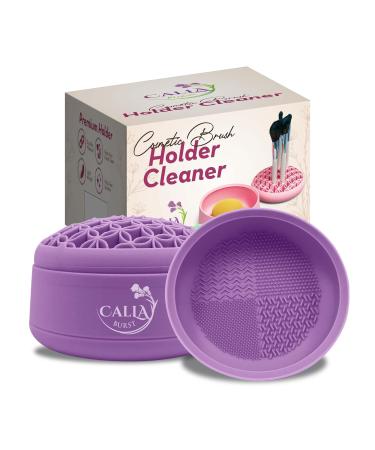 3 in 1 Silicone Makeup Brush Cleaner - Make up Brush Cleaner Mat with Makeup Brush Drying Rack & Brush Organizer Silicone Washing Tool Cleaning Bowl for Beauty Cosmetic Brushes (Purple)