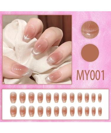 Mrcuvaryas Press on Nails - 24 Pink Cat Eye Shiny Fake Nails | Complete Soft Gel Tips for Women & Girls - Nail Art with Pink Sparkle - Buy Online on GoSupps.com