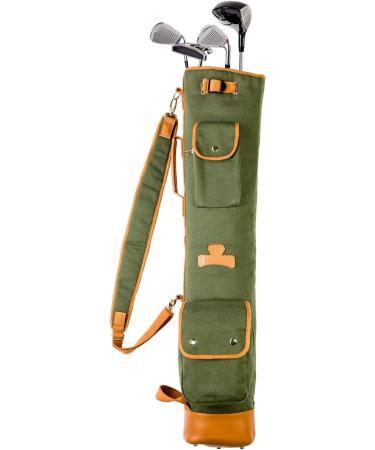 Thorza Sunday Golf Bag - Vintage Canvas & Leather for Men and Women | Lightweight Carry Bag with Zippered Pockets for 18 Holes | Stores Balls, Tees, Clubs | Compact, No Stand Stick - Buy Online on GoSupps.com