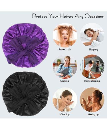 Classycoo 2PCS Large Satin Sleep Bonnet Set - Adjustable Silk Bonnet for Women and Men | Black + Purple - Buy Online on GoSupps.com
