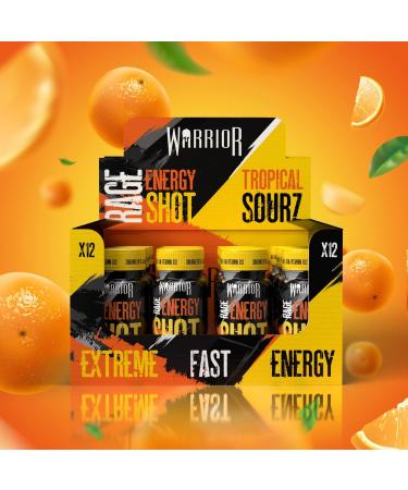Warrior RAGE ENERGY SHOT Pre Workout Drink - 12 x 60ml, 200mg Caffeine, Natural Flavourings, Vitamin B6 & B12, Tropical Sourz - Buy Online on GoSupps.com