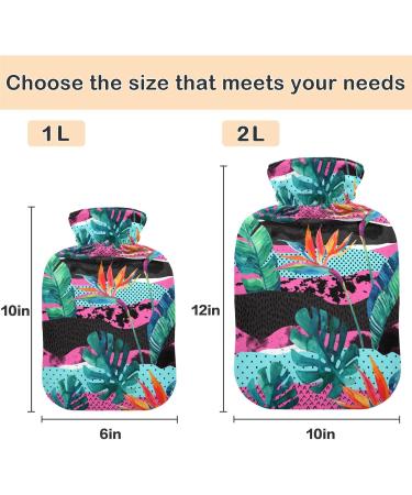 NAANLE 2L Hot Water Bottle with Watercolor Flowers & Palm Leaves - Transparent Heat Therapy Pain Relief for Bed Hands & Feet - Buy Online on GoSupps.com