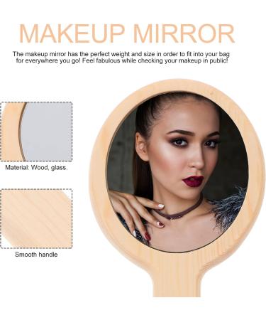 Healifty Natural Wood Hand Mirror - Vintage Portable Makeup Vanity Mirror for Women - Travel Friendly - Wood Color - Buy Online on GoSupps.com