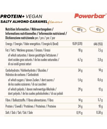 Powerbar Protein Plus Low Sugar Vegan Salty Almond Caramel - 12x42g High Protein Bar | Vegan Snack for Fitness - Buy Online on GoSupps.com