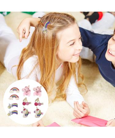 Lurrose 10Pcs Glitter Hair Clips - Rainbow Cherry Unicorn Shiny Crocodile Clips for Girls | International Shipping - Buy Online on GoSupps.com