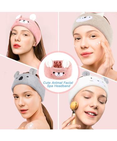 4-Piece Animal Face Wash Headband Set for Women and Girls - Coral Fleece Spa Headbands with Plush Ears - Adorable Animal Style - Buy Online on GoSupps.com