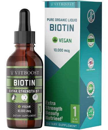 VITBOOST Extra Strength 10 000mcg Biotin Liquid Drops with Organic Berry Flavor | 60 Servings | Vegan Formula Supports Hair Growth Strong Nails Healthy Skin | NO Artificial Preservatives