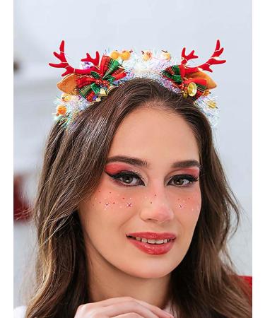 IYOU Light Up Christmas Headband Red Reindeer Antlers Hair Bands Bell Bowknot Berry Hair Hoop Xmas Costume Hair Accessories for Women and Girls - Buy Online on GoSupps.com