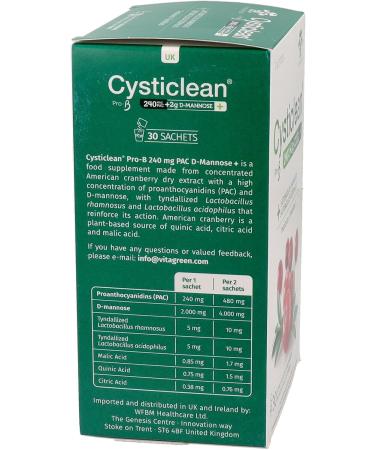 Vita Green Cysticlean ProB DMannose 306g 30 Bags - Buy Online on GoSupps.com