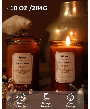 IZIDDO Peony & Leather Scented Candle - 10oz Natural Handmade Gift for Him & Her - Elegant Brown Candle Jar - Buy Online on GoSupps.com