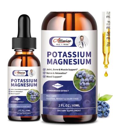 Alliwise 2 Pack Potassium Magnesium Supplement Liquid - High Absorption Calm Magnesium Complex & Potassium Plus Calcium, Vitamin D3, Zinc for Leg Cramps & Bone & Energy & Immune Support - 4 Fl oz