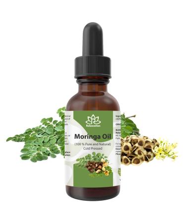Relaxcation Pure Moringa Seed Oil - Cold Pressed & Unrefined Plant Botanical from India | Natural Skin Softener & Hair Conditioning Oil | 100% Pure in Amber Glass Bottle (4 oz) 4 Fl Oz (Pack of 1)