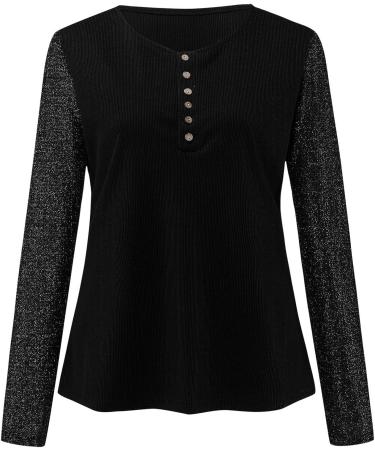 Fitted Women's Long Sleeve Henley Shirt | Slim Fit Ribbed Knit Blouse | Casual Fall T-Shirt in Large Black - Buy Online on GoSupps.com