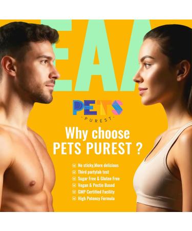 Pets Purest EAA Gummies 120 Gummies (Orange) Essential Amino Acids - All 9 Essential Aminos (EAA) and All Branched-Chain Aminos (BCAAs) Non-GMO Gluten Free Vegetarian Friendly Orange 120 Count (Pack of 1) - Buy Online on GoSupps.com