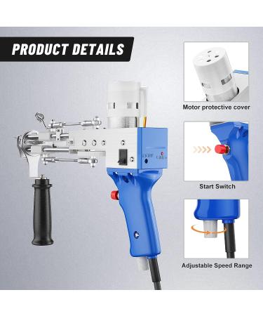 Kacsoo Electric Cut Pile Tufting Gun - Handheld Knitting Rug Gun (Blue Cut Pile) | 5-40 Stitches/Sec | 100V-240V - Buy Online on GoSupps.com