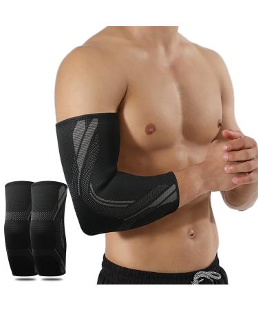 SPOTBRACE 2 Pack Elbow Compression Sleeve Elbow Brace For Women & Men- Tennis Elbow Compression Support Sleeve For Golfers Elbow Pain Relief Tendonitis Arthritis Bursitis Workout Weightlifting Black Small
