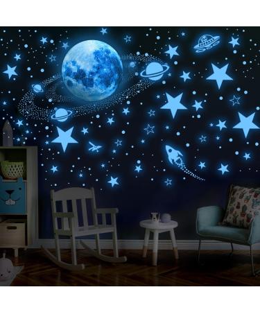 Glow in The Dark Stars and Moon 1134PCS trounistro Luminous Glow in The Dark Stickers Glow Brighter and Longer DIY Rocket and Planets Wall Stickers for Ceiling for Kids Bedroom - Green (Blue)