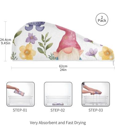 Floral Gnomes Hair Towel 2 Pack | Super Absorbent Quick Dry Hair Turbans for Women & Girls - Buy Online on GoSupps.com