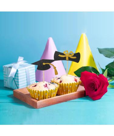 Honbay 24PCS Glitter Graduation Cupcake Toppers Graduation Cap and Diploma Cake Toppers Appetizer Picks Graduation Party Decorations for Celebration (2 Style) - Buy Online on GoSupps.com