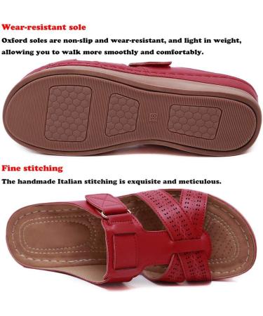 Women's Peep-Toe Sandals - Synthetic Leather Medium-High Wedge Heel Slip-On Light & Comfortable Summer Footwear (Burgundy Red 35 EU) - Buy Online on GoSupps.com