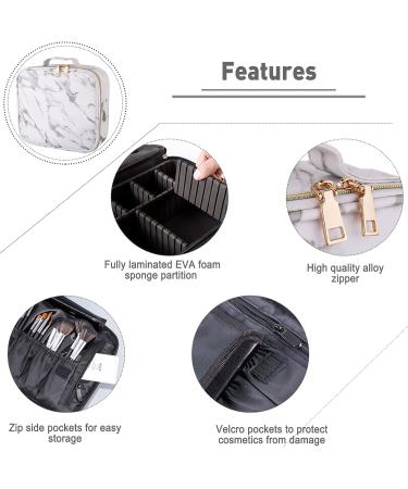 Frasheng Waterproof Travel Cosmetic Bag | Portable Make-Up Case with Adjustable Dividers | Marble Leather Makeup Organizer - Buy Online on GoSupps.com