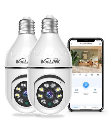 WOOLINK 2PCS Light Bulb Security Camera 3MP, Camera Bulb 2.4GHz Wireless WiFi 360 Degree Home Light Bulb Camera, Night Vision, Two Way Audio, Motion Detection, Cloud Storage, Remote APP Access
