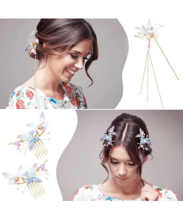 Lurrose 3-Piece Chinese Hairstick Set | Pearl Hairpins & Floral Hair Combs | Japanese Wedding Accessories - Buy Online on GoSupps.com