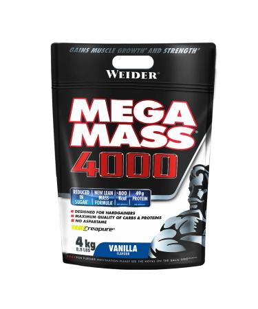 Weider Mega Mass 4000 Vanilla Flavor Protein Blend for Mass Gain with 3 Proteins (Milk, Whey, Egg White) and Creatine. Low i