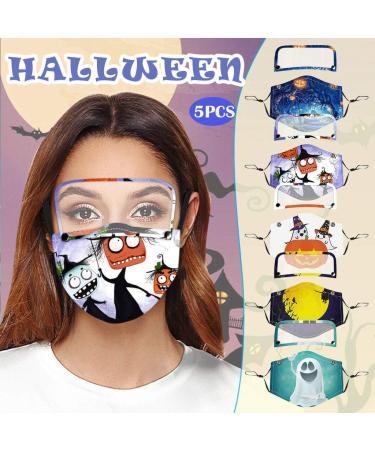 ZLUU 5PCS Halloween Adults Protective Face Mask Personalized Patterns Face Cover Safe Skin Friendly Face Sheild Washable Reusable Halloween Adult Reusable Protect Face Mask with Detachable Eyes Shield - Buy Online on GoSupps.com