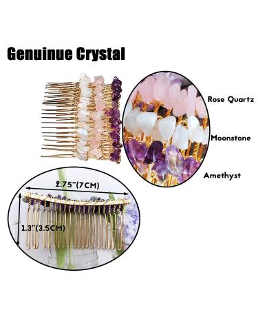 Handmade Rose Quartz, Amethyst, Moonstone Hair Comb Set - Crystal Hair Accessories for Women - Buy Online on GoSupps.com