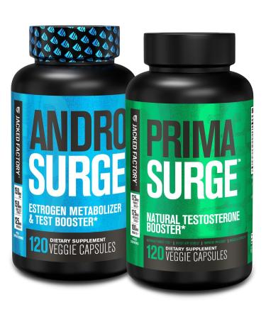Jacked Factory Testosterone Booster for Men | Estrogen Blocker with Tongkat Ali - Androsurge Anti-Estrogen + Primasurge Natural Test Booster - for Muscle Growth Vitality Energy 60 Day Supply