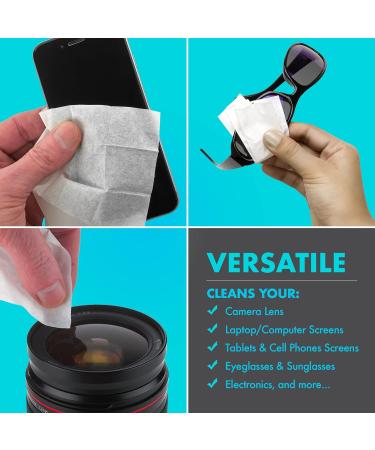 Premoistened Lens & Glass Cleaning Wipes - Portable Streak-Free Cleaner for Glasses Cameras & Devices - 100 Individually Wrapped Wipes - Buy Online on GoSupps.com