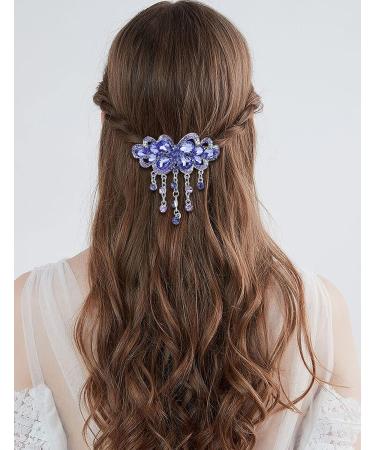 2 Pcs Butterfly Flower Tassel Hair Barrettes | Large Rhinestone Hair Clip Set | Vintage Crystal Sparkly Hair Clasps | Blue Purple Hair Accessories for Women - Buy Online on GoSupps.com