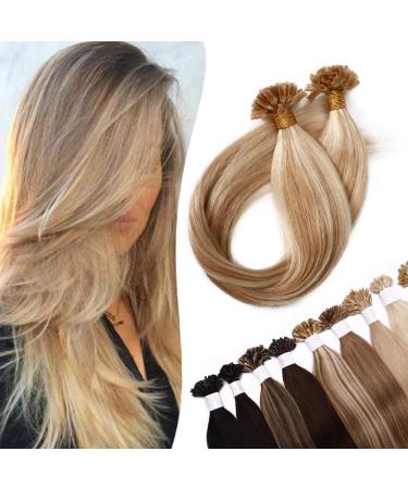 SEGO Extensions Real Hair Bondings Hair Extension Keratin U-Tip Human Hair 200 Strands Honey Blonde/Light Blonde #18p613 22"(56cm)-100g