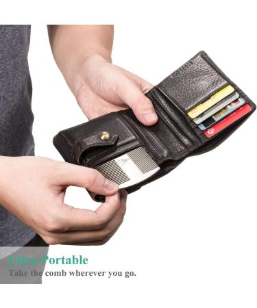 AhfuLife Stainless Steel Credit Card Size Beard Comb Set - Anti-Static Dual Action Hair Comb for Wallet and Pocket - 2 Pcs - Buy Online on GoSupps.com