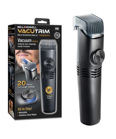 Bell+Howell Vacutrim Professional Vacuum Hair Trimmer with Powerful Suction Rechargeable Shaver for Mens Beard Mustache Sideburn Ultra Sharp Stainless Blade Cordless Hair Clipper As Seen On TV