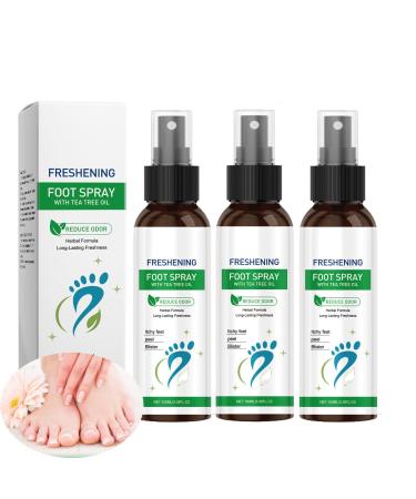 LinBomZony 3 x 100ml Sprays with Tea Tree Oil for Athletes Feet Odor Control and Cracked Heel Natural Deodorant for Men and Women