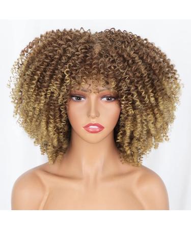 Nnzes Afro Short Curly Wig - Brown to Blonde Kinky Curly Fluffy Wig for Black Women 12inch - Synthetic Hair Full Wigs for Daily Wear - Buy Online on GoSupps.com
