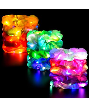 EAONE 15Pcs LED Hair Scrunchies for Women  Light Up Satin Scrunchy Hair Ties for Girls. Elastic Hair Bands Glow in The Dark Halloween Party Favor Hair Accessories for Glowing Neon Party  3 Light Modes LED Light Satin Scr...