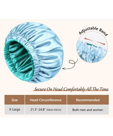 Mikimini Satin Sleep Hood for Long Curly Hair | 2 Pack Green & Light Blue | Double-Layer Silk Hair Caps for Women | Extra Large Stretchy Sleep Caps - Buy Online on GoSupps.com