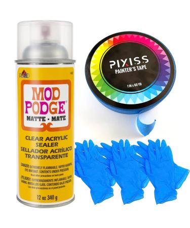 Matte Mod Podge Spray Acrylic Sealer Clear Coating Matte Paint Sealer Spray, Blue Multi-Surface Artist Painters Tape, 3 Pairs of Gloves