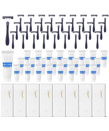 Hushee Shave Kit Bulk Travel Shaving Cream Disposable Twin Blade Razors and Cream Individually Wrapped Smooth Razor with Clear Cap Toiletries for Hotel Shelter Camping Travel Homeless (100 Pack)