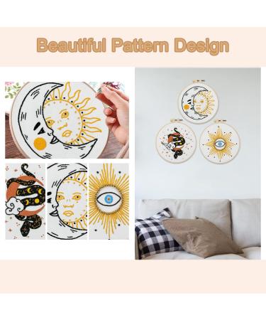 Anidaroel Embroidery Starter Kit for Adults - 3 Sets Stamped Cross Stitch Kits with Fabric, Hoops, Threads, Needles - Beginner Embroidery Set - Buy Online on GoSupps.com