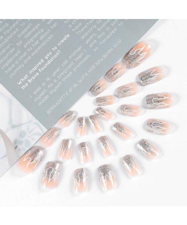 Brishow Short Artificial Flame Press On Nails - 24pcs Sparkle Set for Women & Girls | International Shipping Available - Buy Online on GoSupps.com