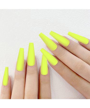 400pcs Matte Press on Extra Long Ballerina Coffin Fake Nails | Green Yellow Full Cover Colorful Nail Set with Box | Fluorescent Series | Nail Accessories for Women Girl - Buy Online on GoSupps.com