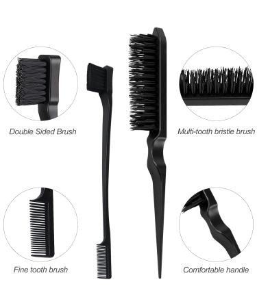 Sularpek 3-Piece Sleek Bun Brush Set - Double Edge Teasing Hairbrush & Rat Tail Comb for Hairdressers Women & Kids - Perfect for Black Hair Care - Buy Online on GoSupps.com